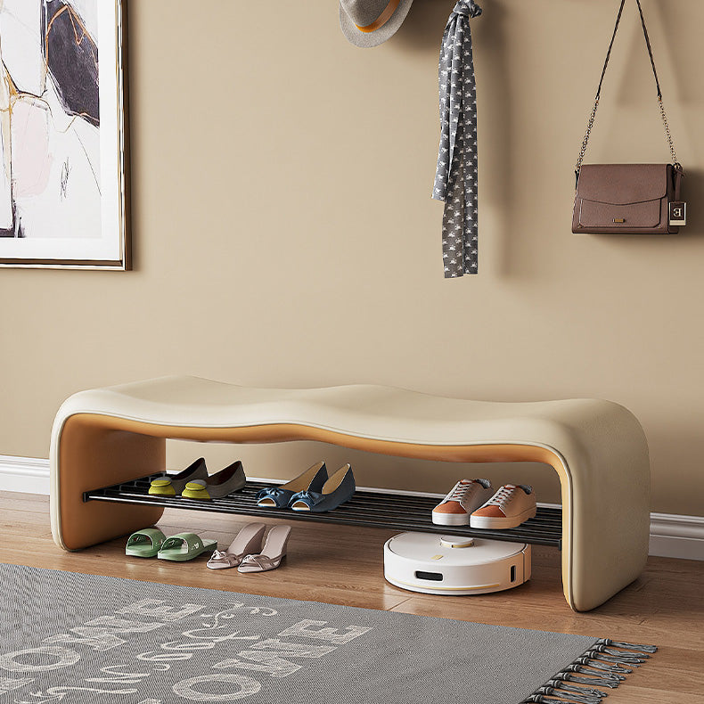 Minimalist Leather Metal Wavy Rectangular Shoe Bench