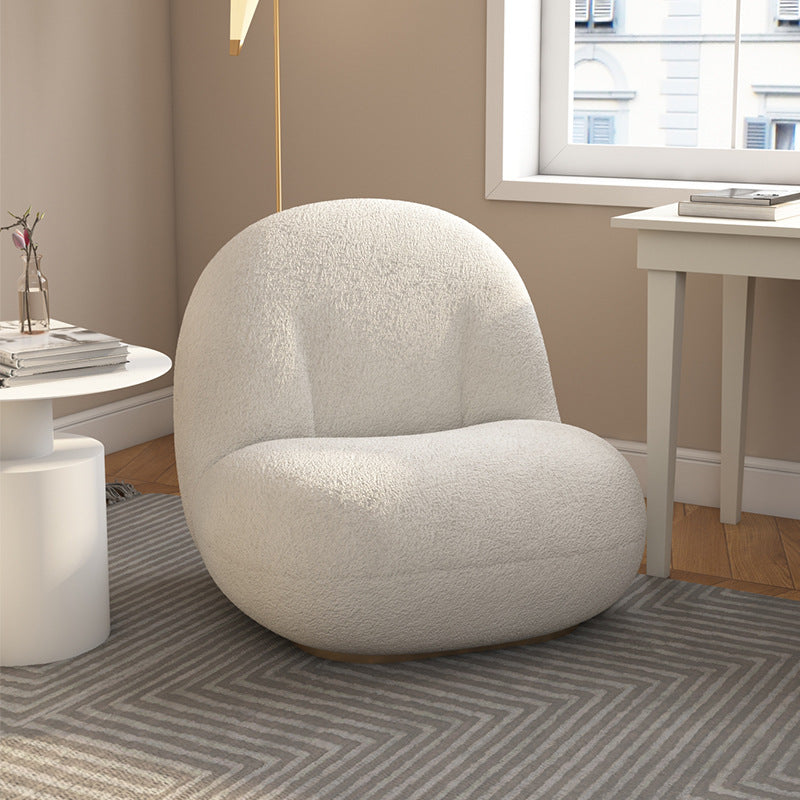 Minimalist Sherpa Solid Wood Metal Round Fluffy Sofa Chair — Gray