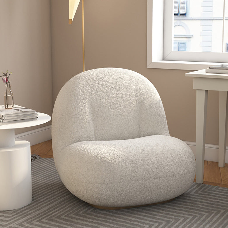 Minimalist Sherpa Solid Wood Metal Round Fluffy Sofa Chair — White