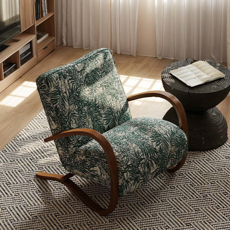 Mid-Century Fabric Carbon Steel Rectangular Accent Chair — Green