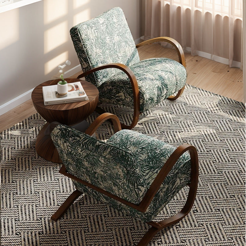 Mid-Century Fabric Carbon Steel Rectangular Accent Chair