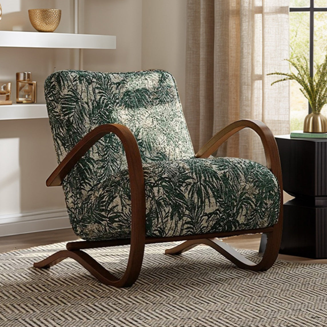 Mid-Century Fabric Carbon Steel Rectangular Accent Chair
