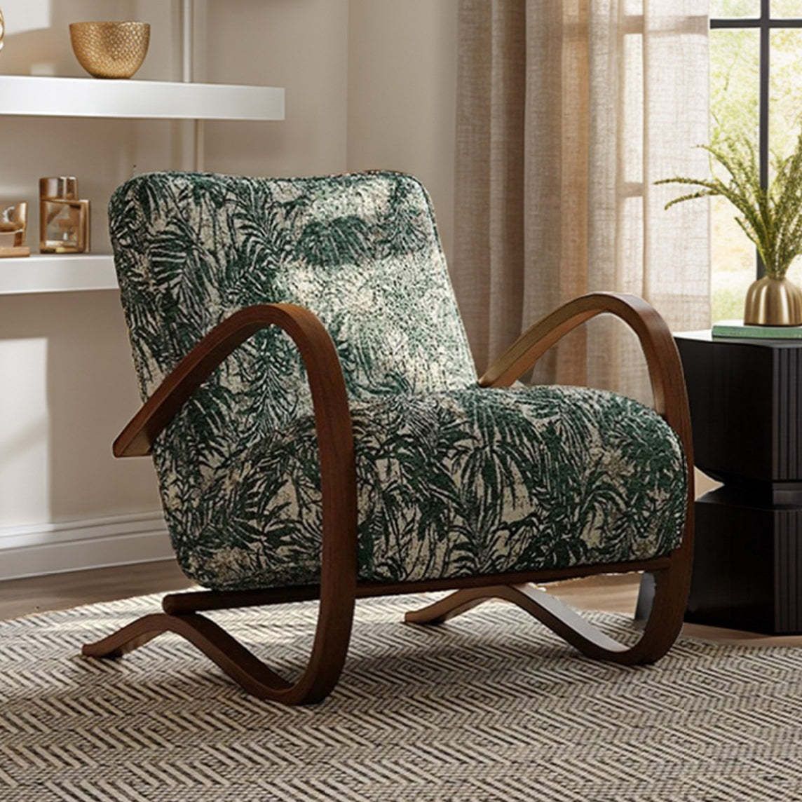 Mid-Century Fabric Carbon Steel Rectangular Accent Chair