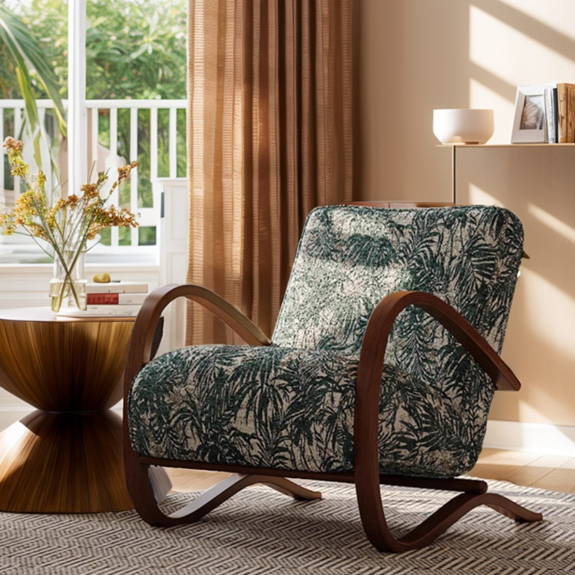Mid-Century Fabric Carbon Steel Rectangular Accent Chair