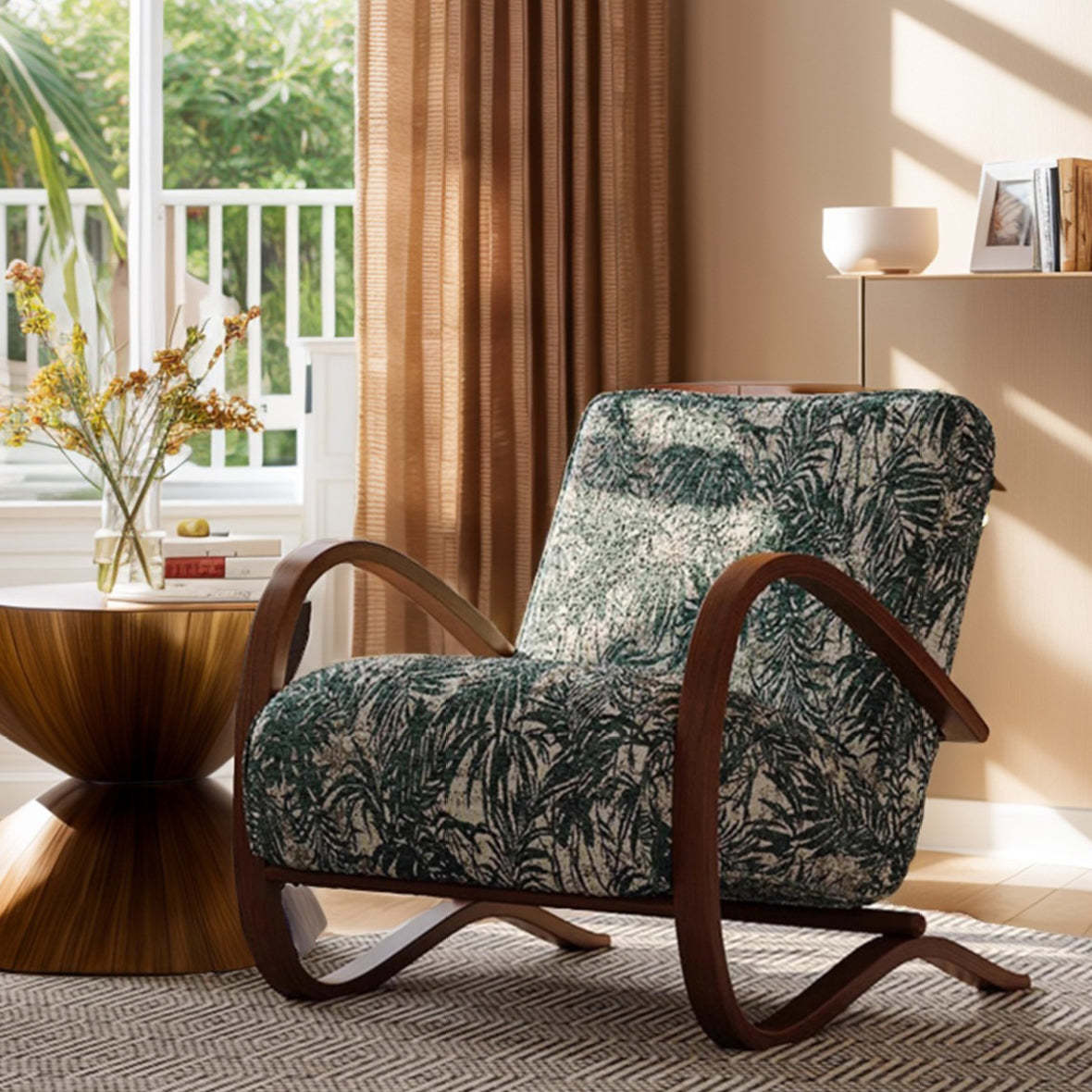 Mid-Century Fabric Carbon Steel Rectangular Accent Chair