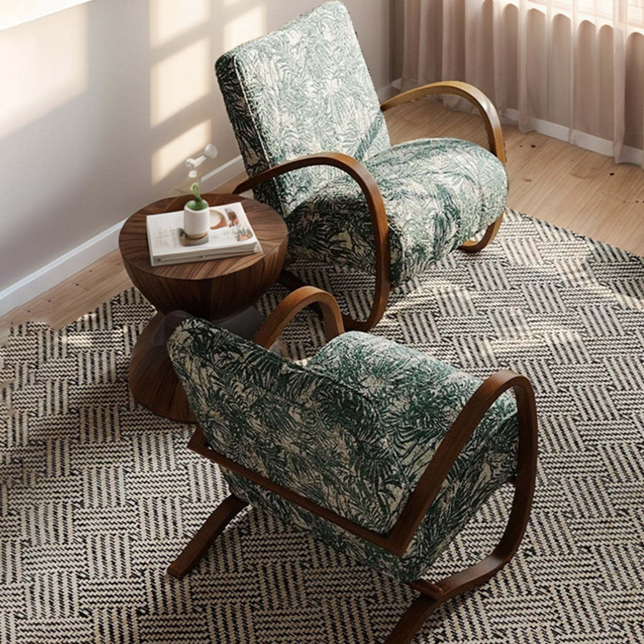 Mid-Century Fabric Carbon Steel Rectangular Accent Chair