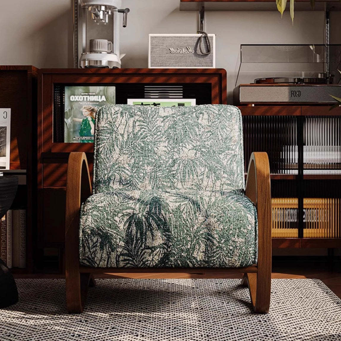 Mid-Century Fabric Carbon Steel Rectangular Accent Chair