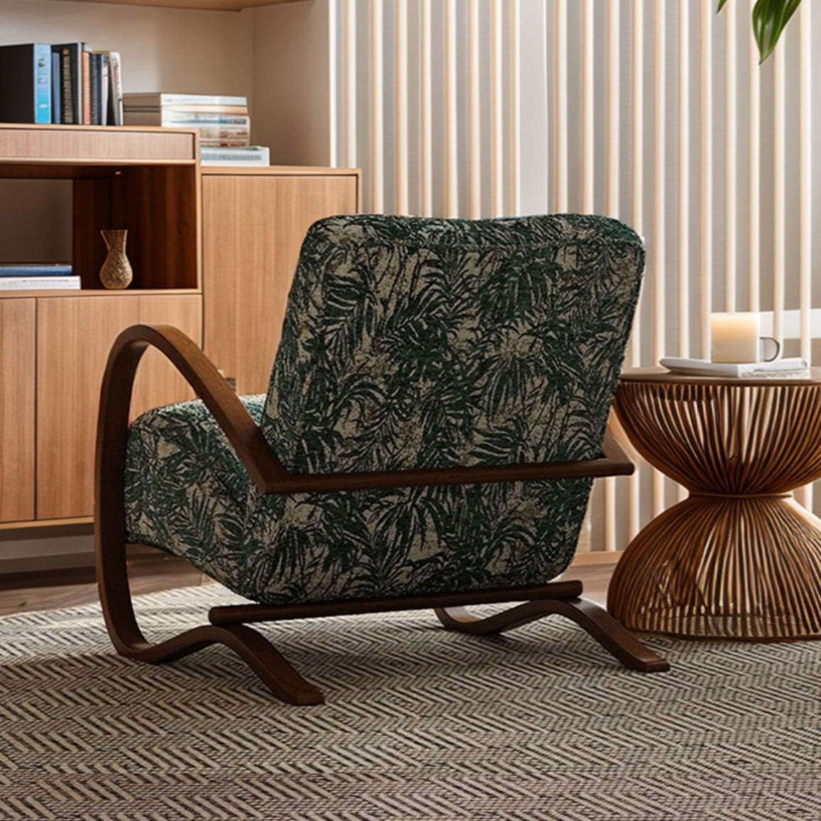 Mid-Century Fabric Carbon Steel Rectangular Accent Chair