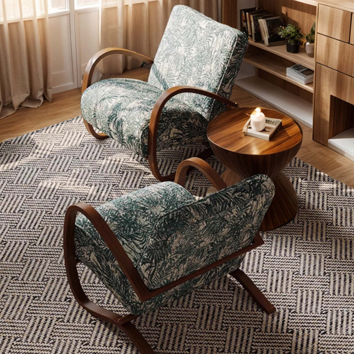 Mid-Century Fabric Carbon Steel Rectangular Accent Chair