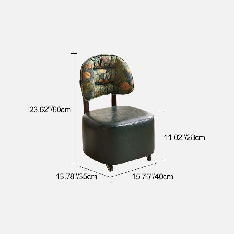 Mid-Century Leather Linen Metal Rounded Low Stool