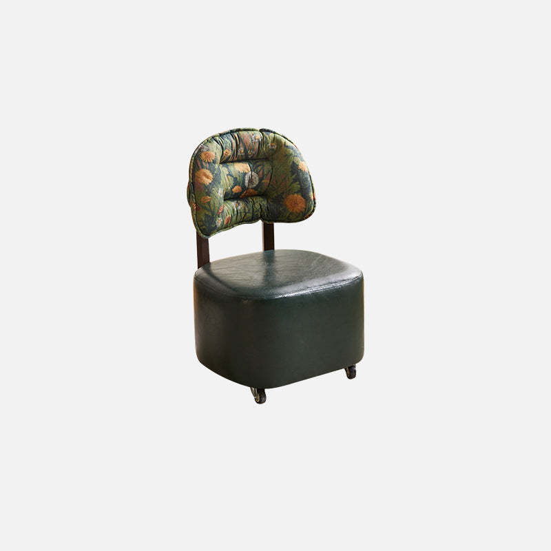 Mid-Century Leather Linen Metal Rounded Low Stool
