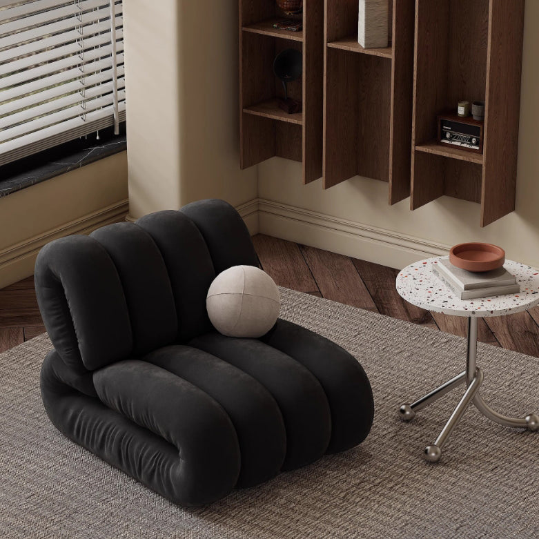 Nordic Velvet Solid Wood Rectangular Striped Accent Chair