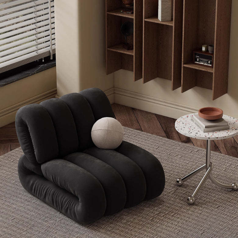 Nordic Velvet Solid Wood Rectangular Striped Accent Chair