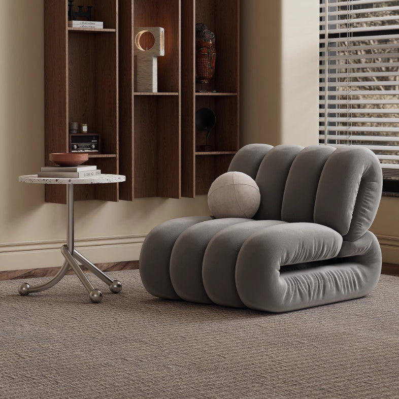 Nordic Velvet Solid Wood Rectangular Striped Accent Chair