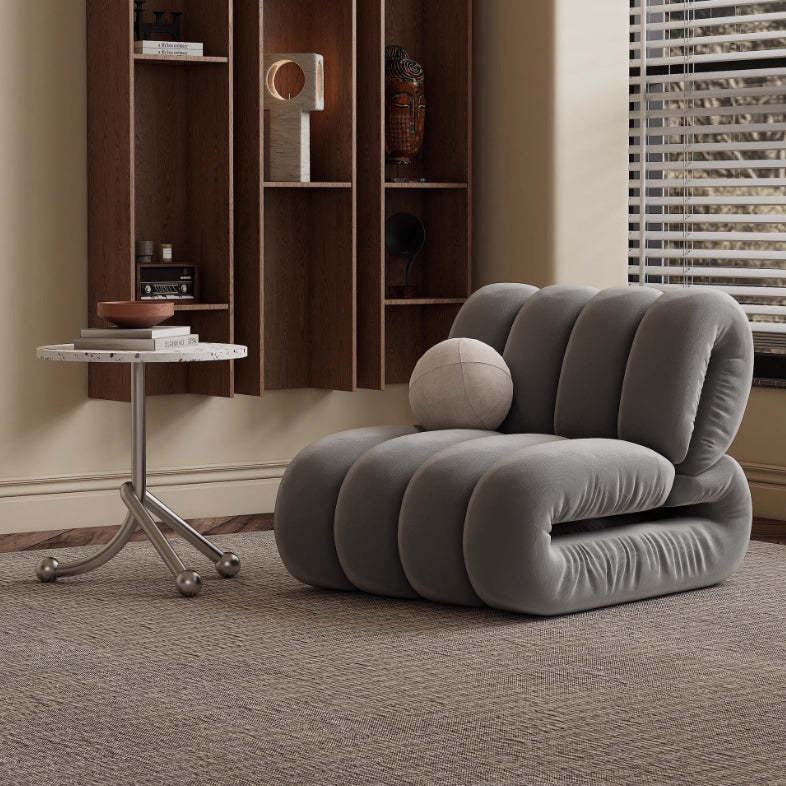 Nordic Velvet Solid Wood Rectangular Striped Accent Chair