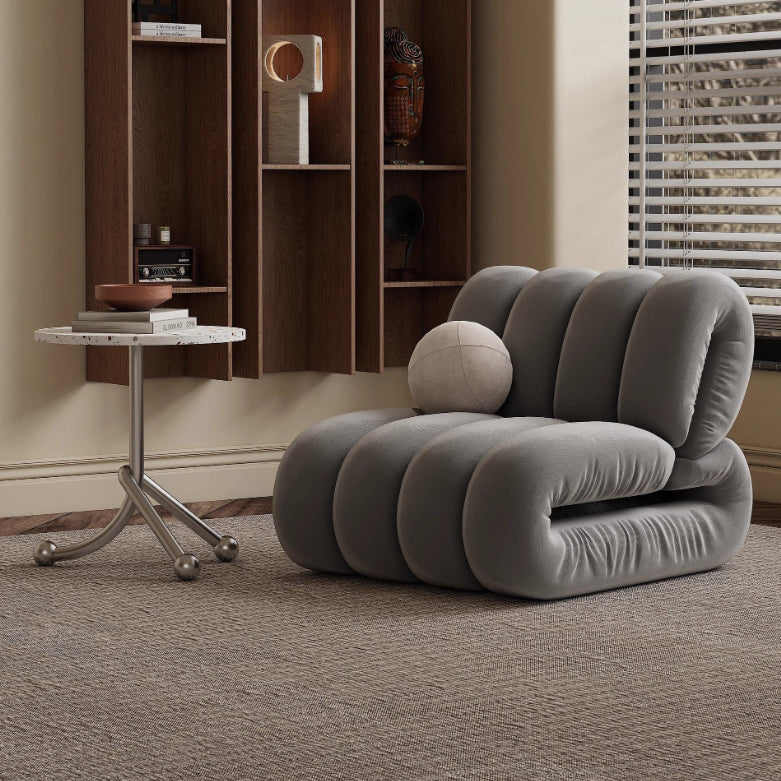 Nordic Velvet Solid Wood Rectangular Striped Accent Chair