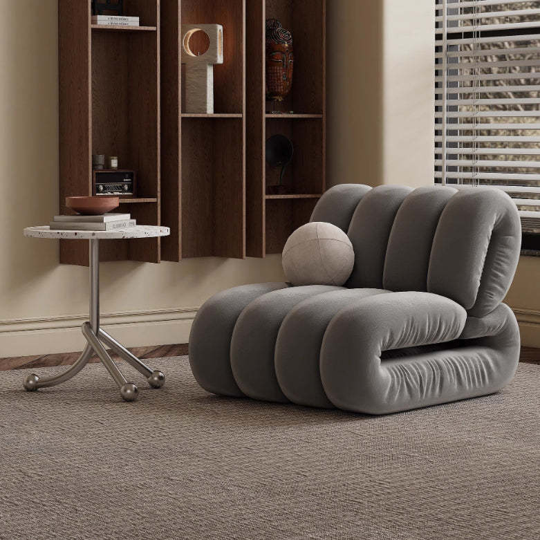 Nordic Velvet Solid Wood Rectangular Striped Accent Chair