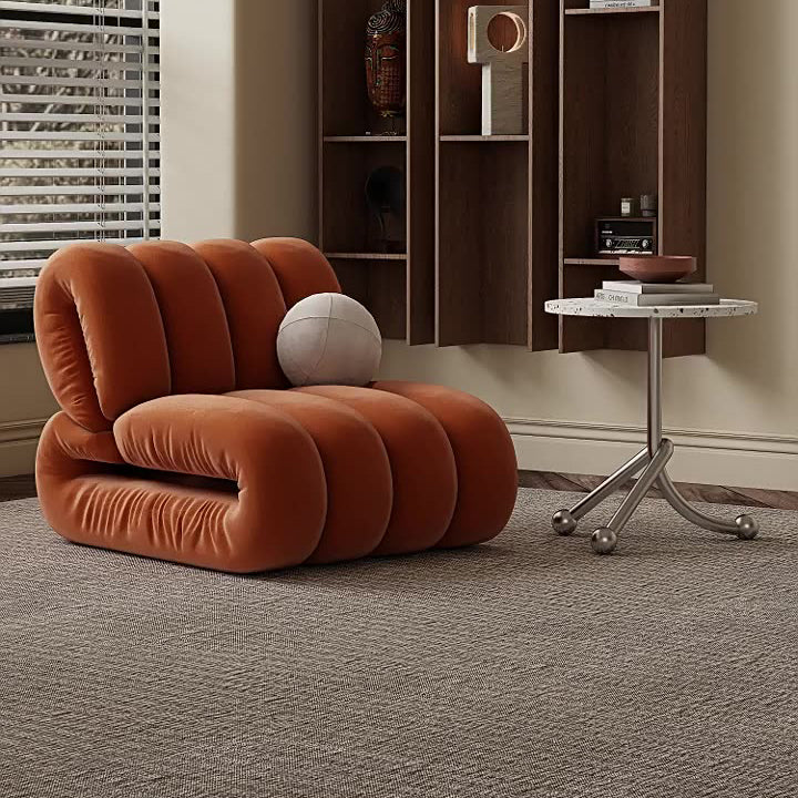Nordic Velvet Solid Wood Rectangular Striped Accent Chair