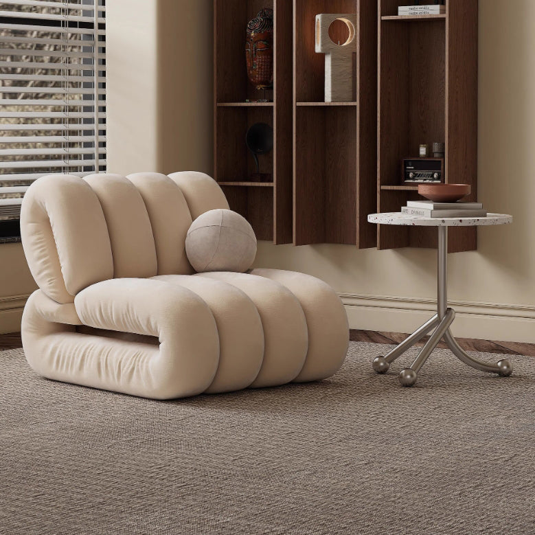 Nordic Velvet Solid Wood Rectangular Striped Accent Chair — Gray