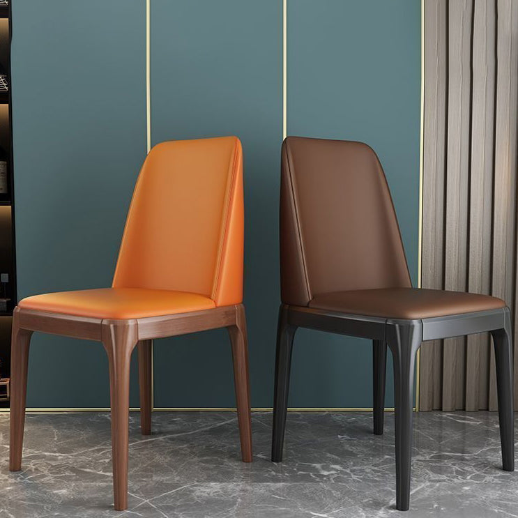 Minimalist Leather Square Upholstered Dining Chair — Orange + Black Base