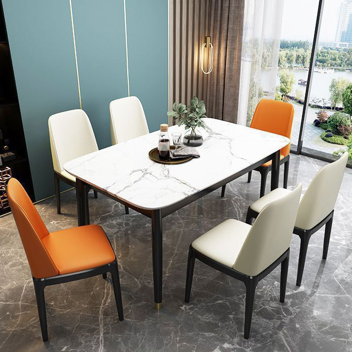 Minimalist Leather Square Upholstered Dining Chair — Orange + Brown Base