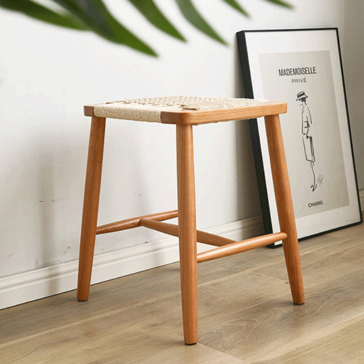 Retro Cherry Oak Walnut Cord Vanity Stool