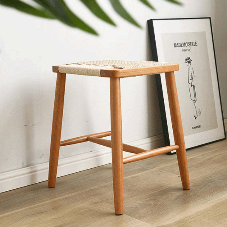 Retro Cherry Oak Walnut Cord Vanity Stool