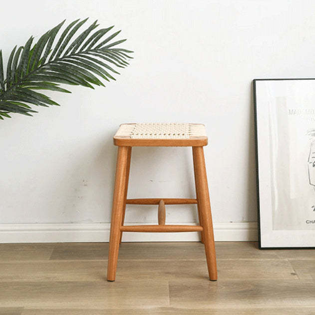 Retro Cherry Oak Walnut Cord Vanity Stool — Cherry Wood - Black