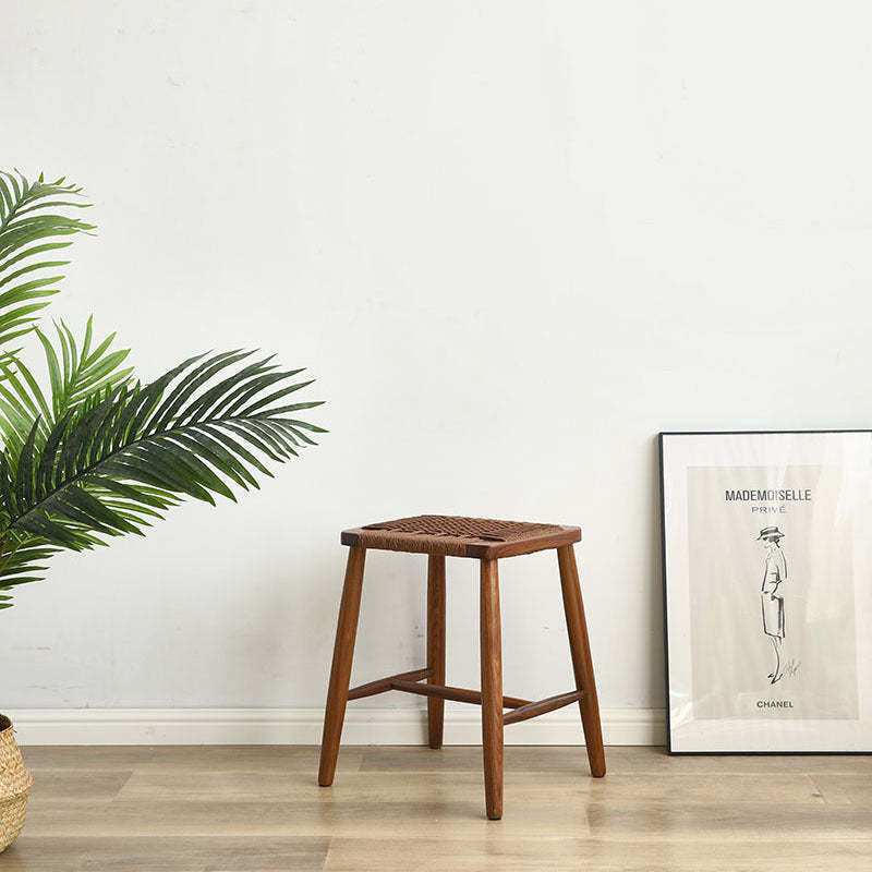 Retro Cherry Oak Walnut Cord Vanity Stool
