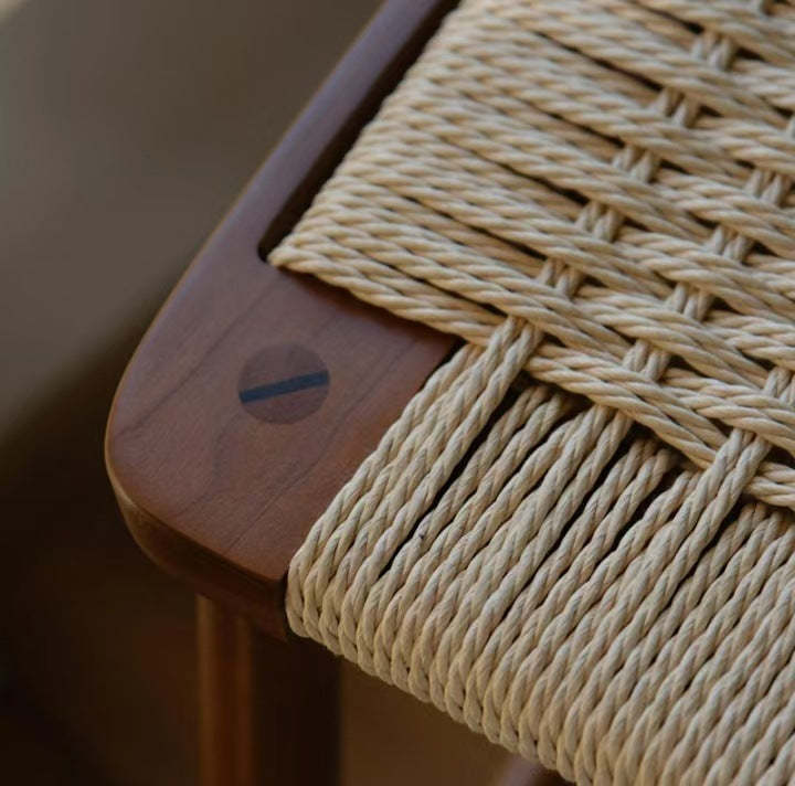 Retro Cherry Oak Walnut Cord Vanity Stool
