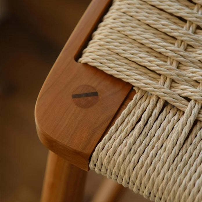 Retro Cherry Oak Walnut Cord Vanity Stool