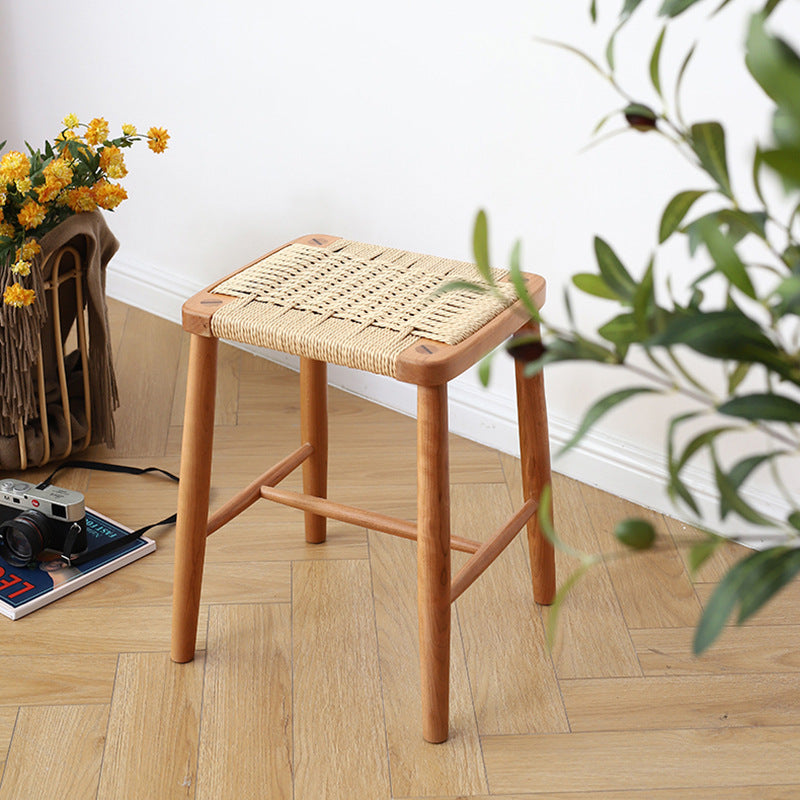 Retro Cherry Oak Walnut Cord Vanity Stool