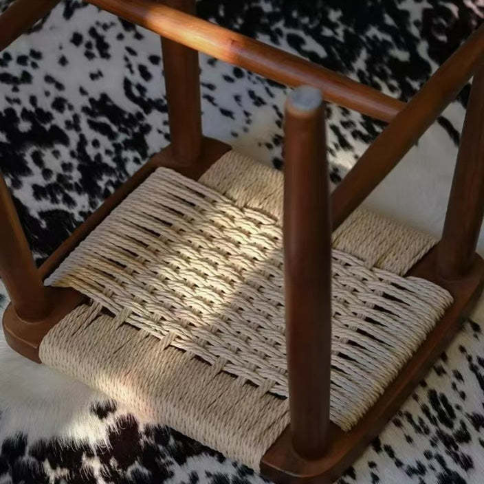 Retro Cherry Oak Walnut Cord Vanity Stool