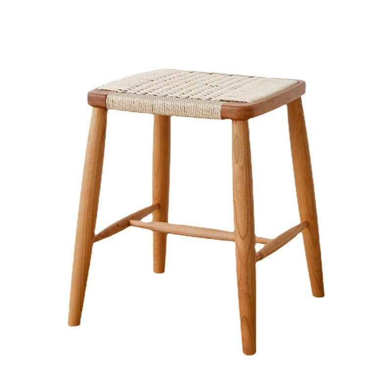 Retro Cherry Oak Walnut Cord Vanity Stool