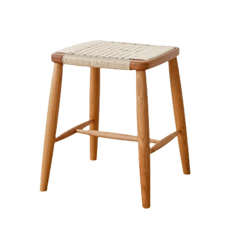 Retro Cherry Oak Walnut Cord Vanity Stool