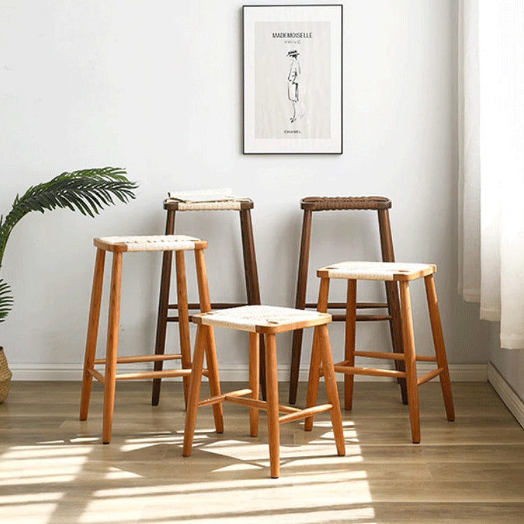 Retro Cherry Oak Walnut Cord Vanity Stool