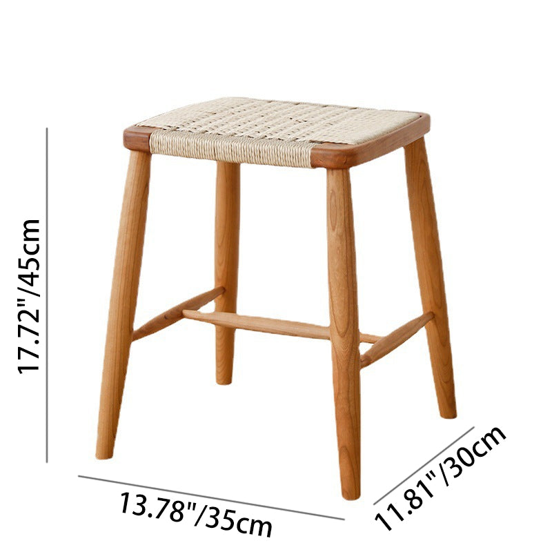 Retro Cherry Oak Walnut Cord Vanity Stool