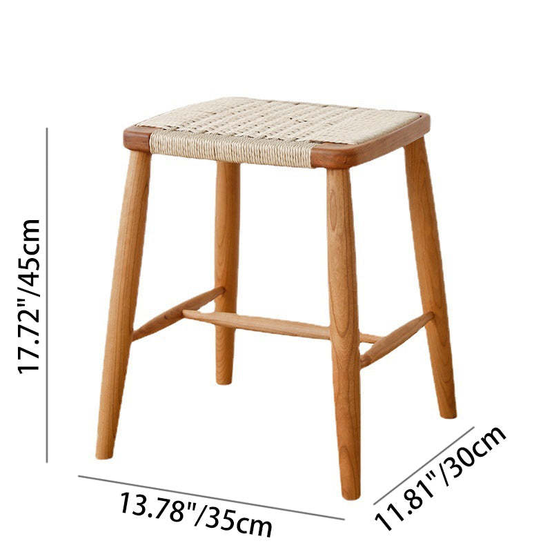 Retro Cherry Oak Walnut Cord Vanity Stool