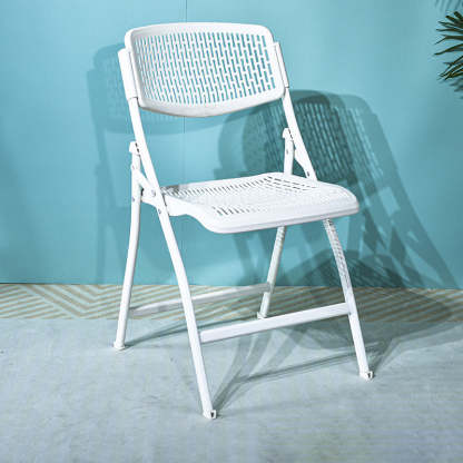 Minimalist Plastic Steel Folding Desk Chair — Blue