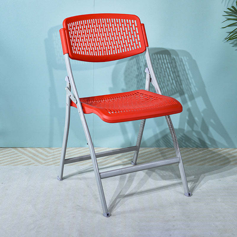 Minimalist Plastic Steel Folding Desk Chair — Red