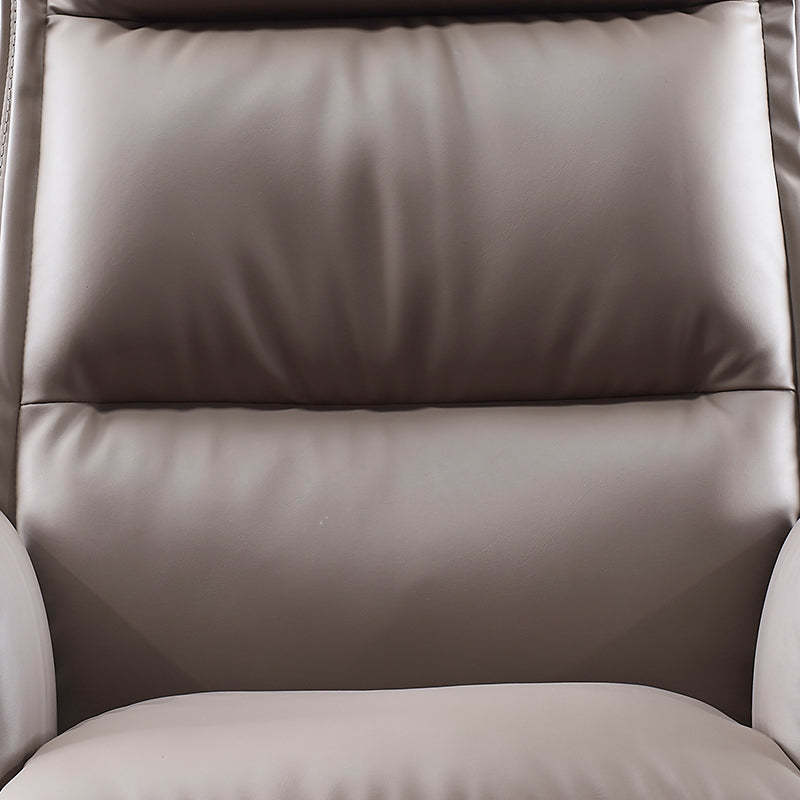Modern Leather Wood Aluminum Desk Chair — With Footrest / Synthetic Leather / Khaki