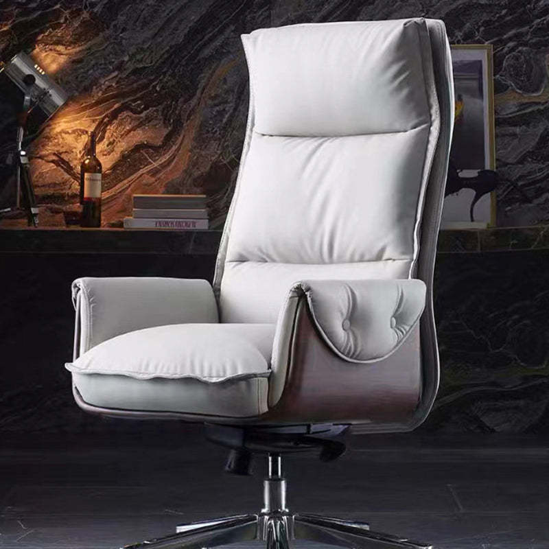 Modern Leather Wood Aluminum Desk Chair — Without Footrest / Microfiber Leather / Gray