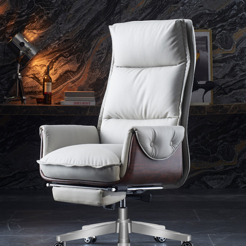 Modern Leather Wood Aluminum Desk Chair — Without Footrest / Microfiber Leather / Khaki