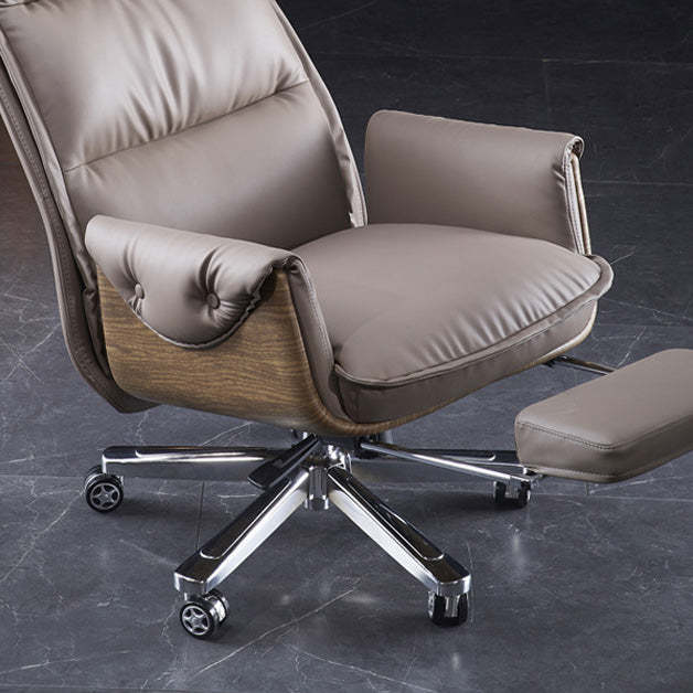 Modern Leather Wood Aluminum Desk Chair — With Footrest / Microfiber Leather / Gray