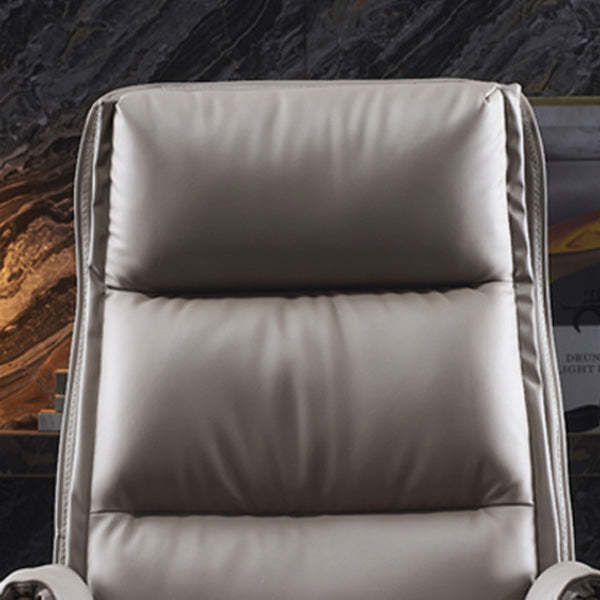 Modern Leather Wood Aluminum Desk Chair — With Footrest / Synthetic Leather / Gray