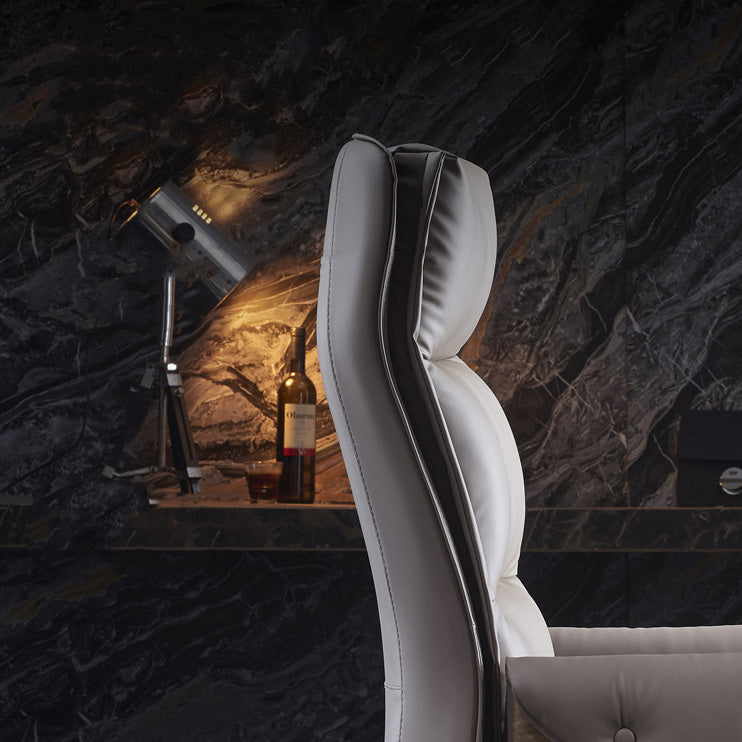Modern Leather Wood Aluminum Desk Chair — With Footrest / Cowhide / Khaki