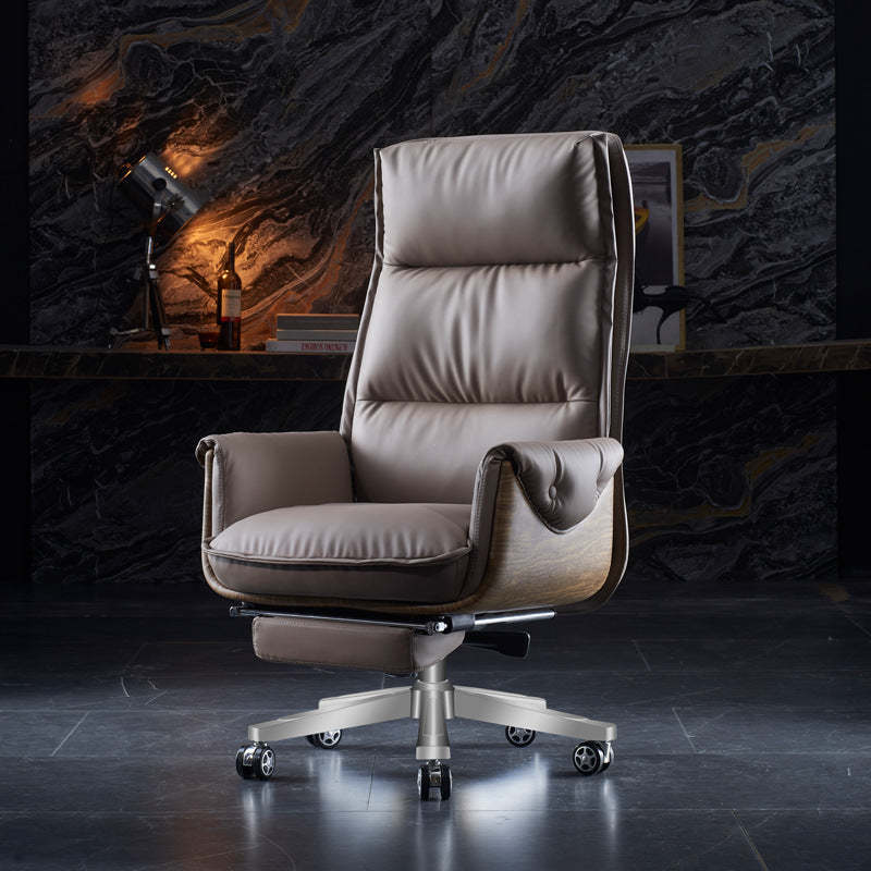 Modern Leather Wood Aluminum Desk Chair — Without Footrest / Synthetic Leather / Gray