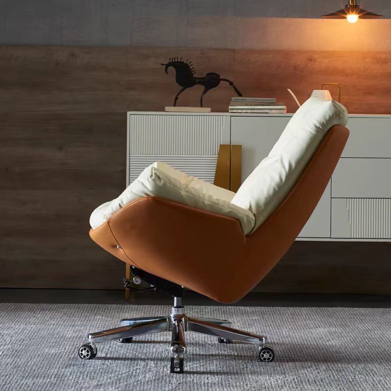 Minimalist Leather Desk Chair — Cowhide / Beige