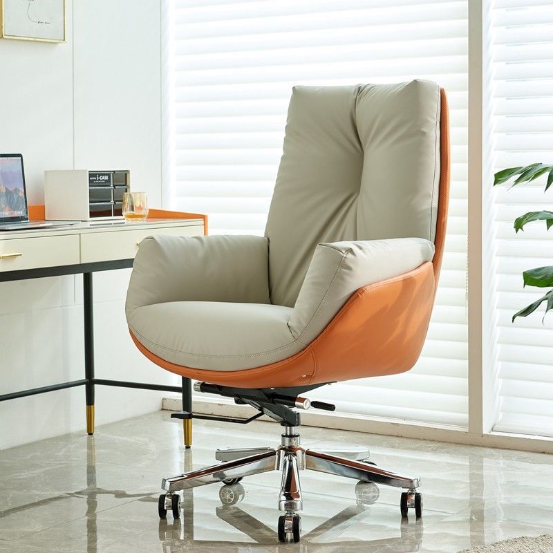 Minimalist Leather Desk Chair — Microfiber Leather / Milky Gray