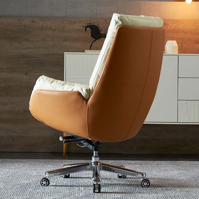 Minimalist Leather Desk Chair — Cowhide / Milky Gray
